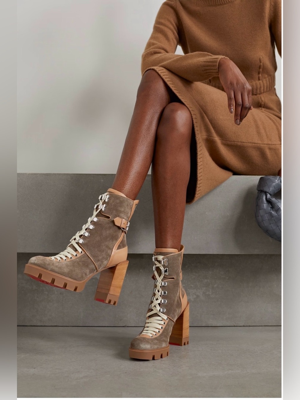 Christian Louboutin Macademia 100 Buckled Leather Trimmed Suede Boots Size 38.5